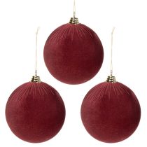 Article Grande boule de Noël aspect velours rouge, 20 cm, 3 pièces