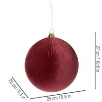 Article Grande décoration de sapin de Noël en velours rouge à suspendre, 25 cm, 2 pièces