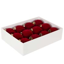 Article Boule de Noël, surface veloutée, rouge, 8 cm, lot de 12