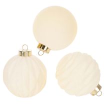 Article Boule de Noël blanche à textures variées, 8 cm, lot de 12.