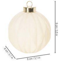 Article Boule de Noël blanche à textures variées, 8 cm, lot de 12.