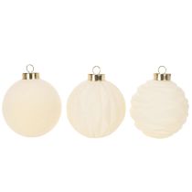 Article Boule de Noël blanche à textures variées, 8 cm, lot de 12.