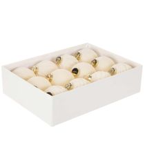 Article Boule de Noël blanche à textures variées, 8 cm, lot de 12.
