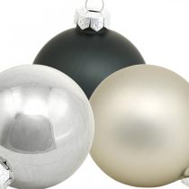 Article Mini boule de Noël, mélange décoration sapin, décoration de l&#39;Avent noir/argent/nacre H4,5cm Ø4cm verre véritable 24 pcs