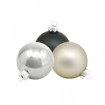 Article Mini boule de Noël, mélange décoration sapin, décoration de l&#39;Avent noir/argent/nacre H4,5cm Ø4cm verre véritable 24 pcs