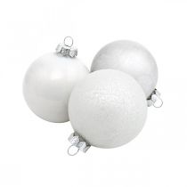 Article Pendentif sapin, boule à neige, décoration sapin de Noël, décoration hivernale blanc H4,5cm Ø4cm verre véritable 24 pcs