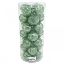 Article Boule de Noël, décoration sapin de Noël, boule en verre vert marbré H6,5cm Ø6cm verre véritable 24 pcs
