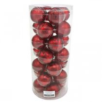 Article Boule de sapin de Noël, pendentif sapin, boule de Noël rouge marbré H6,5cm Ø6cm verre véritable 24 pcs