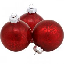 Article Boule de sapin de Noël, pendentif arbre, boule de Noël marbrée rouge H6.5cm Ø6cm verre véritable 24pcs