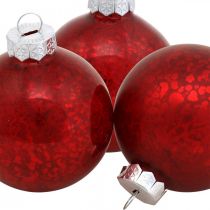 Article Boule de sapin de Noël, pendentif arbre, boule de Noël marbrée rouge H6.5cm Ø6cm verre véritable 24pcs