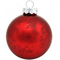 Article Boule de sapin de Noël, pendentif sapin, boule de Noël rouge marbré H6,5cm Ø6cm verre véritable 24 pcs