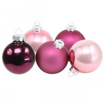 Mini boules de sapin, mélange de boules de Noël, pendentif sapin de Noël violet H4.5cm Ø4cm verre véritable 24pcs