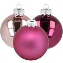 Article Boules de Noël, décorations de sapin de Noël, boules de sapin violet H6.5cm Ø6cm verre véritable 24pcs