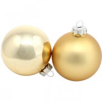 Article Boule de sapin, Décorations de sapin de Noël, Boule de Noël dorée H8.5cm Ø7.5cm verre véritable 12pcs