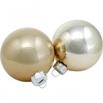 Article Boule de Noël, décorations d&#39;arbre de Noël, boule en verre blanc / nacre H6.5cm Ø6cm verre véritable 24pcs