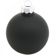 Article Boules de sapin de Noël, pendentifs sapin, boules en verre noir H6,5cm Ø6cm verre véritable 24 pcs
