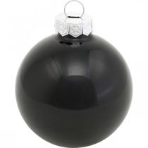 Article Boules de sapin de Noël, pendentifs sapin, boules en verre noir H6,5cm Ø6cm verre véritable 24 pcs