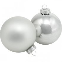 Article Boule en verre, décorations d&#39;arbre, boule de sapin de Noël argent H8.5cm Ø7.5cm vrai verre 12pcs