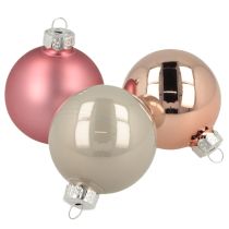 Article Boules de Noël en verre pour décoration de sapin rose gris Ø50mm 24 pièces