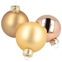 Article Boules de Noël or et rose en verre véritable Ø60mm 24 pcs