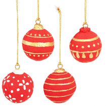 Article Boules de Noël en papier mâché à suspendre rouge Ø5,5cm 4 pcs
