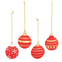 Article Boules de Noël rouges en papier mâché 5,5 cm set de 4