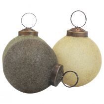 Article Boules de Noël verre floqué jaune/vert/gris Ø6cm 3pcs