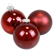 Article Boules de Noël boules de sapin de Noël en verre Bordeaux Ø7,5cm 14pcs