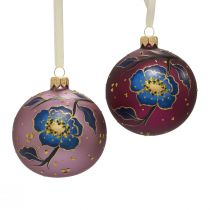 Article Boules de Noël en verre violet Boules de sapin de Noël fleur Ø8cm 6pcs