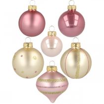 Article Boules de Noël verre rose jaune assorti Ø4,5-7cm 20 pcs