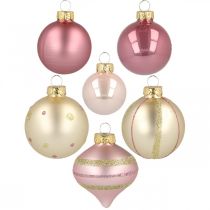 Article Boules de Noël verre rose jaune trié Ø4.5-7cm 20p