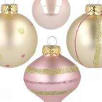 Article Boules de Noël verre rose jaune trié Ø4.5-7cm 20p