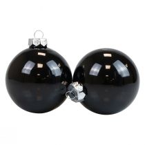 Article Boules de Noël boules de sapin en verre noir brillant Ø7,5cm 12 pièces
