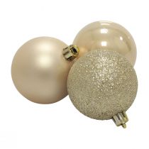 Article Boules de Noël plastique champagne paillettes mat Ø6cm 10p