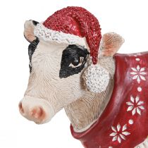 Article Décoration vache de Noël vache avec chapeau blanc marron L15,5cm 2 pièces