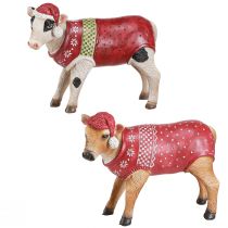 Article Décoration vache de Noël vache avec chapeau blanc marron L15,5cm 2 pièces