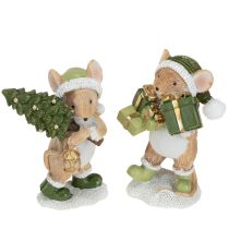 Article Décoration de Noël souris vert marron H8cm 2 pcs
