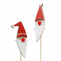 Article Épingles en bois Père Noël avec ressort en métal rouge, blanc, naturel 12 / 13cm L36 / 36.5cm 12pcs