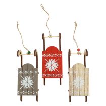 Traîneau de Noël traîneau décoratif en bois 16x6x5cm 3pcs