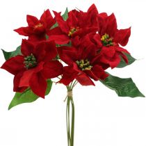 Article Décoration de fleurs de poinsettia artificielles en soie rouge, 6 pièces en bouquet