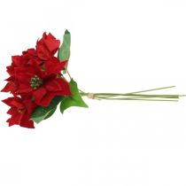 Article Décoration de fleurs de poinsettia artificielles en soie rouge, 6 pièces en bouquet