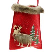 Article Sac de Noël rouge avec fourrure 15,5cm x 18cm 3 pcs