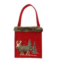 Article Sac de Noël rouge avec fourrure 15,5cm x 18cm 3pcs