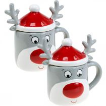Article Tasse de Noël mug renne avec couvercle H15cm 2pcs
