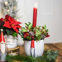 Pot de Noël avec gnome, décoration de l&#39;avent, jardinière en béton blanc, rouge Ø8cm H12.5cm 2pcs