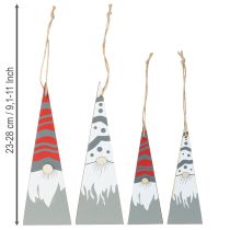 Article Nains de Noël en bois à suspendre gris rouge 15/19,5 cm 8 pièces