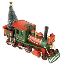 Article Train de Noël locomotive décorative en métal rouge avec sapin de Noël 20 cm