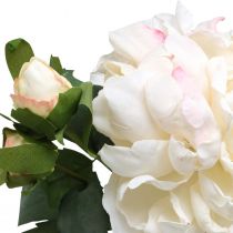 Article Roses blanches fleurs artificielles rose grande avec trois boutons 57cm