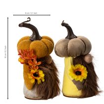 Article Figurine d'automne nain de jardin citrouille avec tournesol et barbe 16 cm 2 pièces