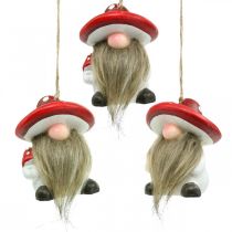 Pixies décoratifs en céramique à accrocher avec chapeau champignon rouge, blanc H8cm 4pcs